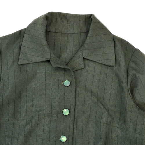 70s Vintage Green Button-Down Daywear Dress Women's Size 14 Eu 42