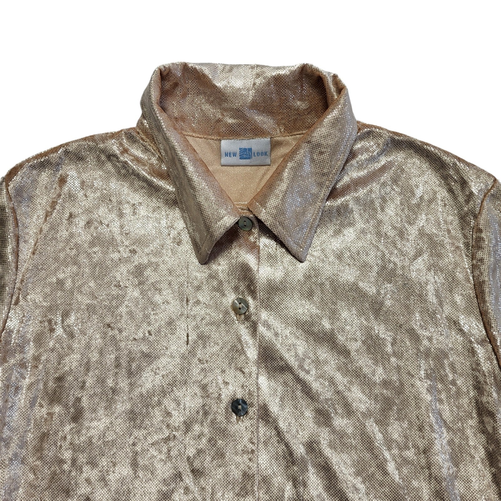 Newlook Vintage 90's Gold & Silver Sparkly Short Sleeve Shirt Womens UK Size 12