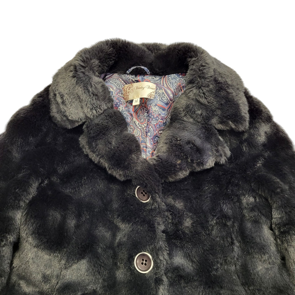 Voulez Vous 80s Vintage Black Faux Fur Coat Uk Women's Size 14
