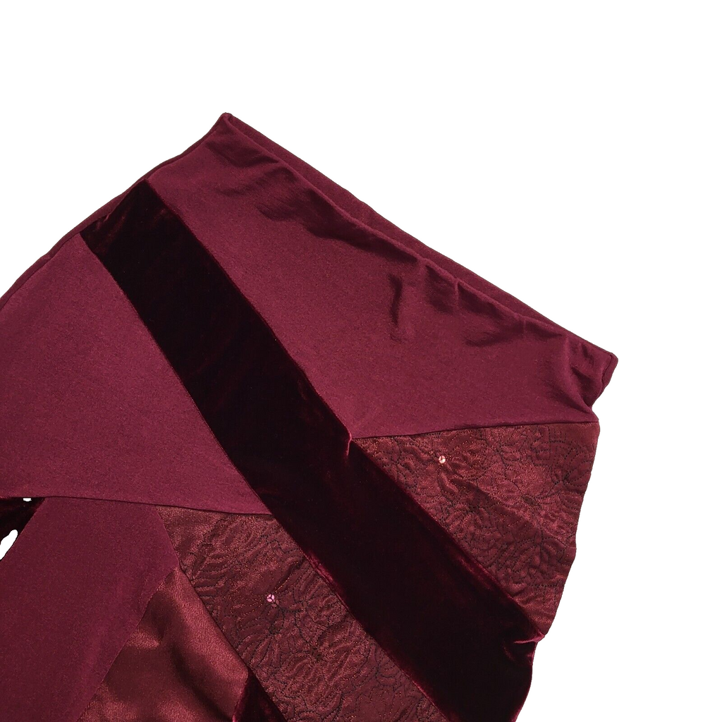 Bay Vintage 90's Maroon Patchwork A-Line Midi Skirt Womens UK 8 W26
