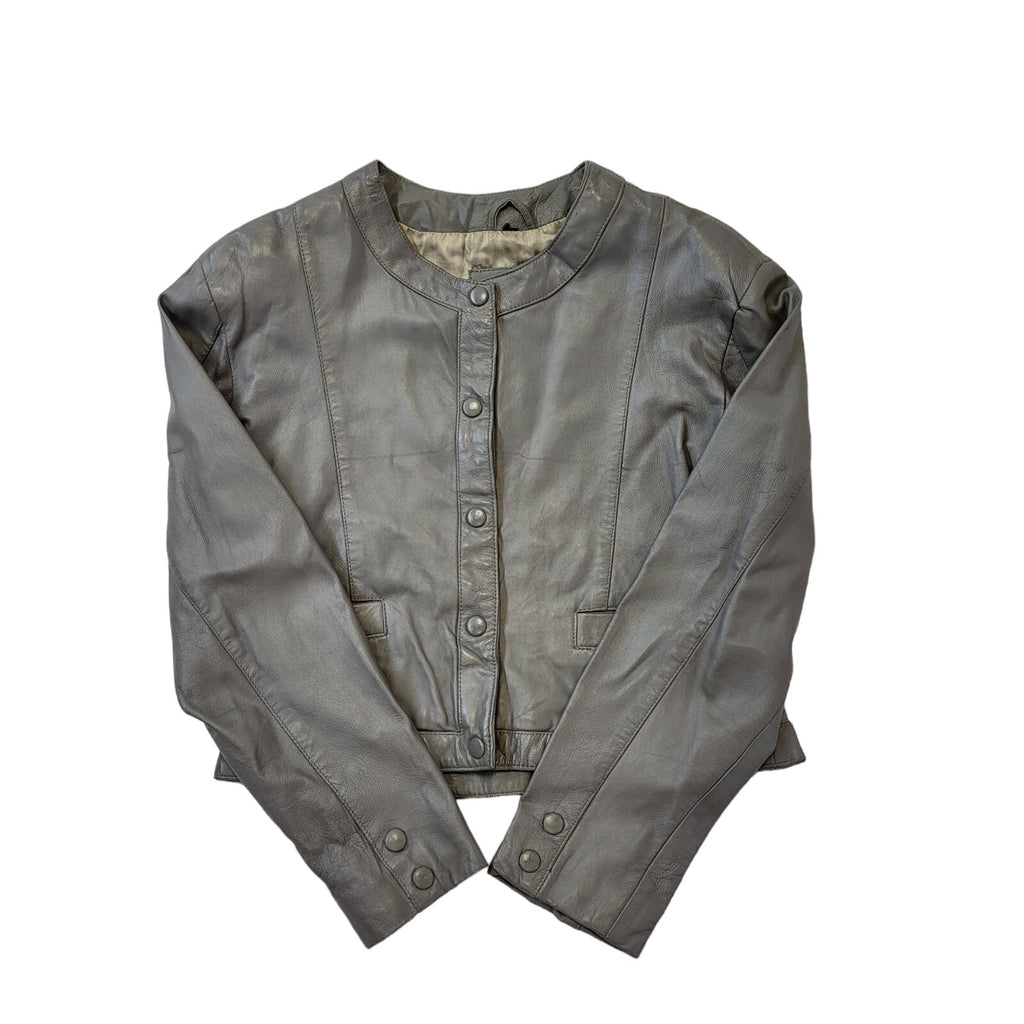 Vintage 90s Grey Leather Jacket With Snap Buttons Women's Size M
