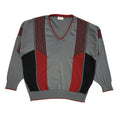 Gabicci Vintage 80s Grey Red Striped V-Neck Jumper Men's UK 2XL
