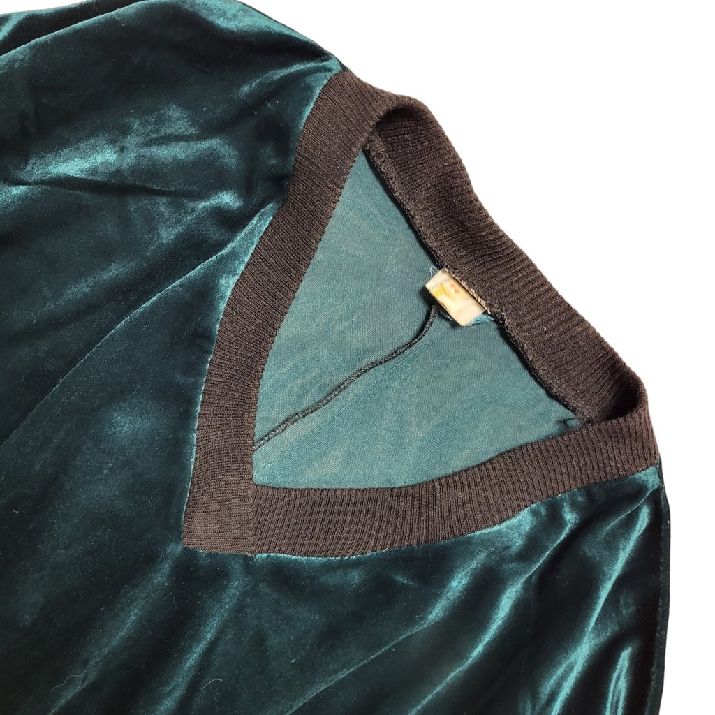 Shelana Vintage 80's Green Velour V-Neck 3/4 Sleeve Batwing Top Womens UK 14