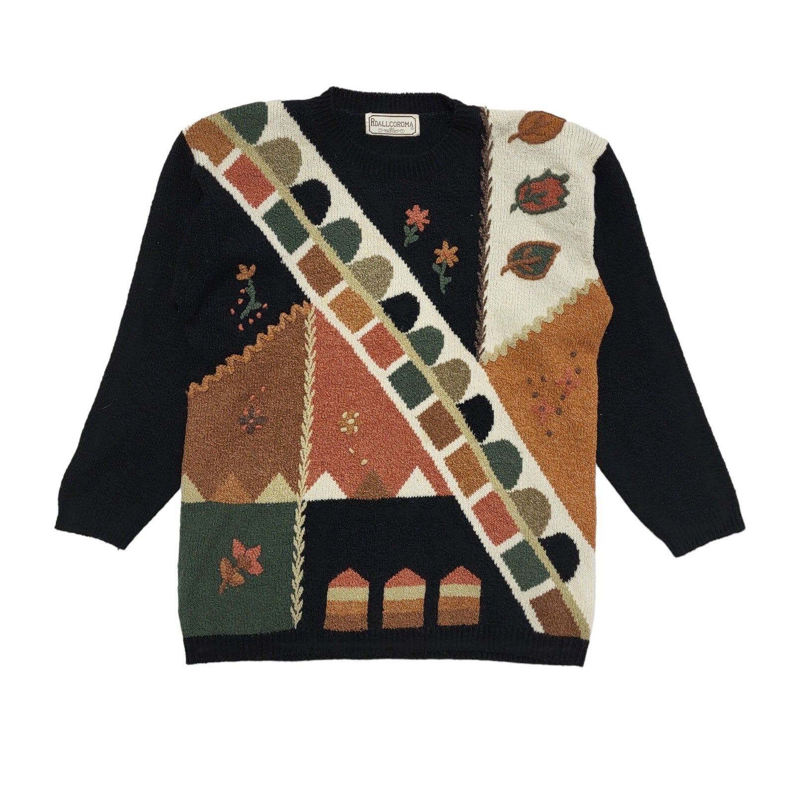 Rdallcoroma Vintage 80's Black,Brown & Cream Jumper Womens UK Size 14