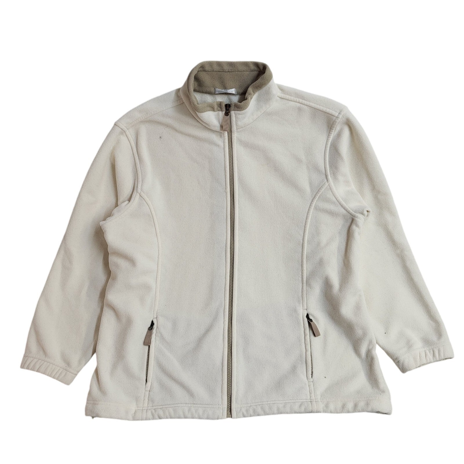 M&S Vintage 90s Beige Fleece Zipped Jacket Uk Women's Size 18/20