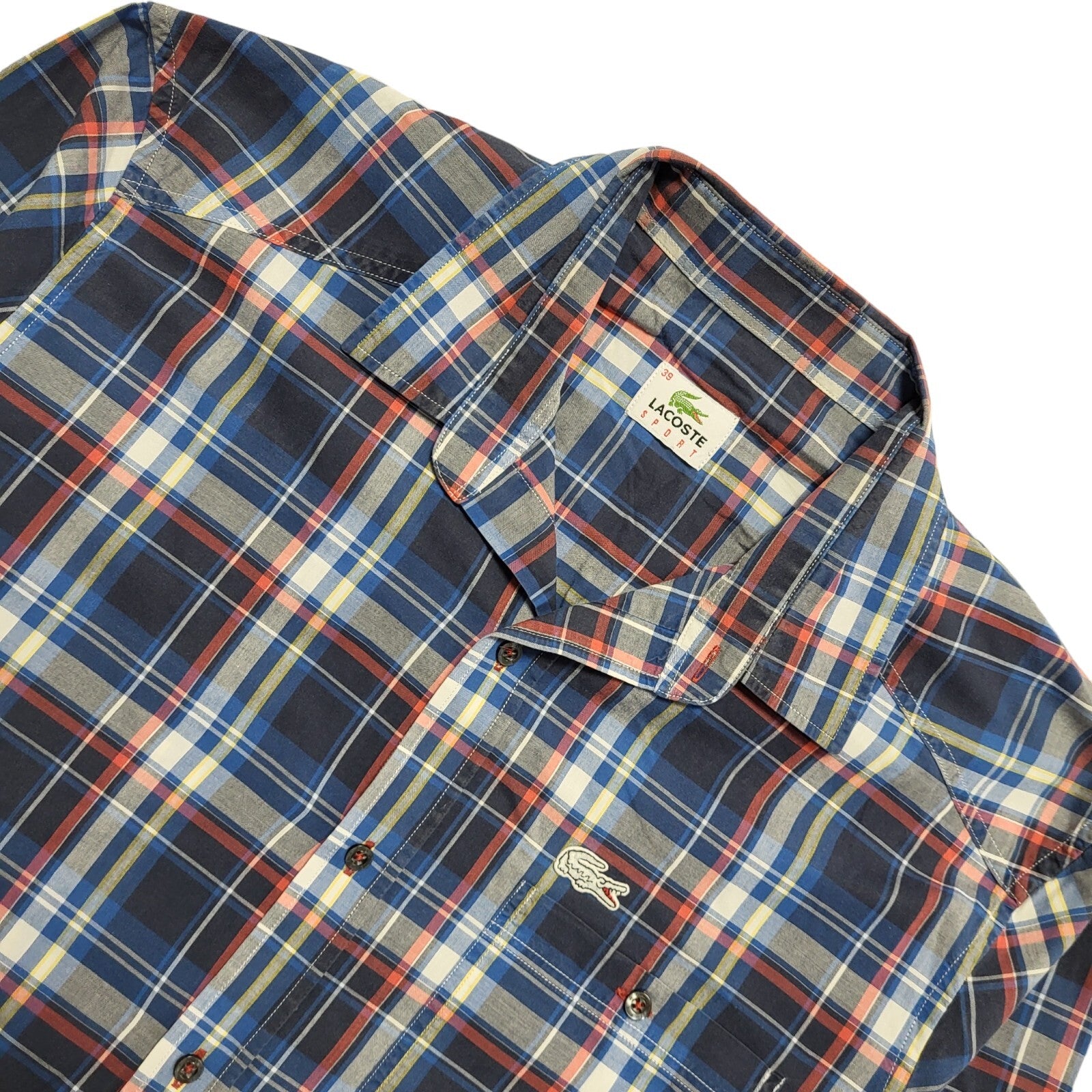 Lacoste Sport Vintage Y2K Blue & Red Checked Long Sleeve Shirt Men's UK Size M