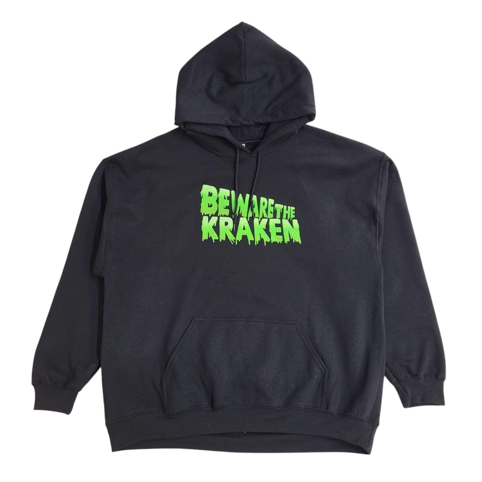 Gildan Black Beware The Kraken Long Sleeve Y2K Hoodie UK Men's Size XL