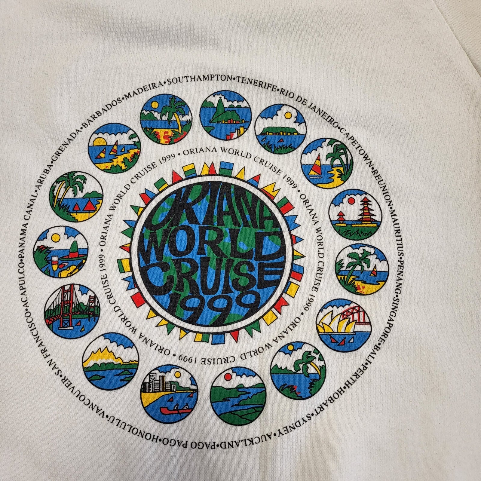Fruit Of The Loom 90s Vintage White World Cruise Sweatshirt Men's Size XL