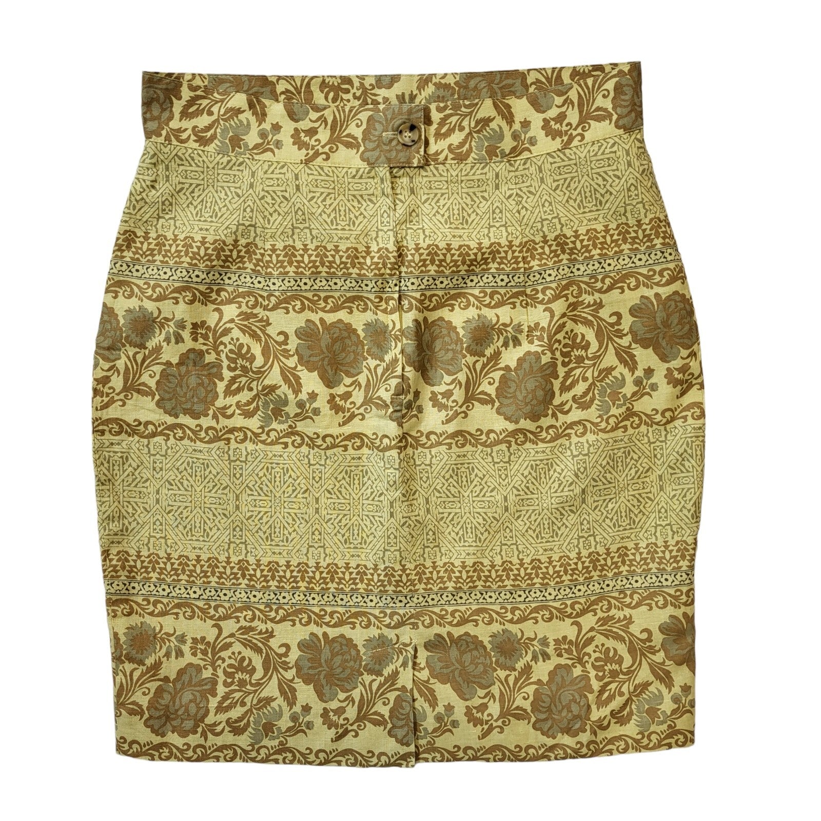 H&M 90's Vintage Yellow Floral Pencil Skirt Women's Size 16 W32