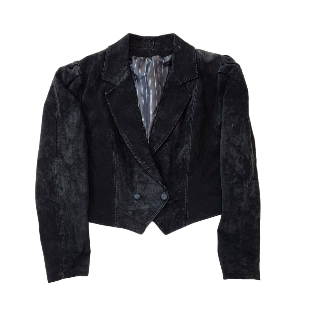 Vintage 90s Black Suede Jacket Black Snap Button Women's Size 12