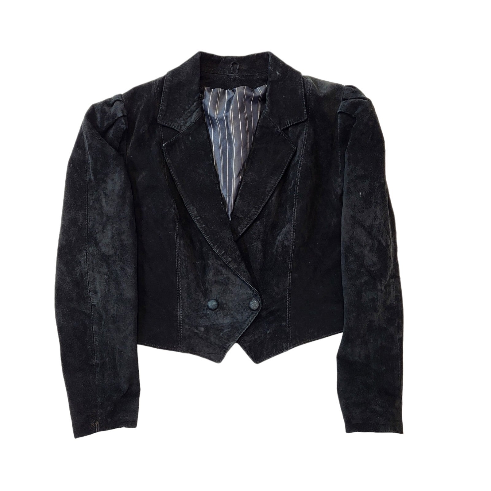 Vintage 90s Black Suede Jacket Black Snap Button Women's Size 12