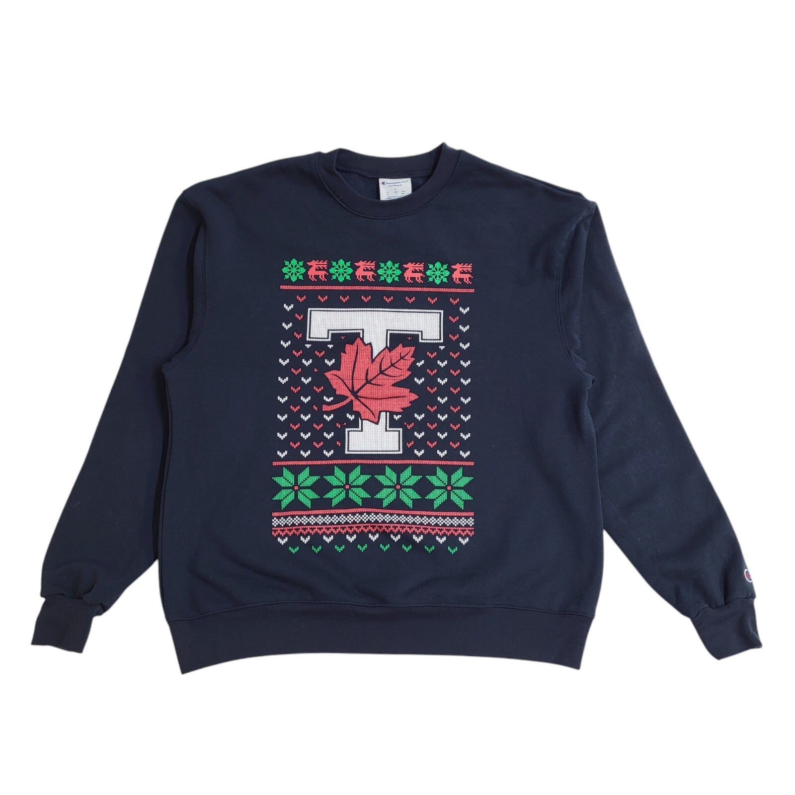 Champion Blue Vintage Y2K Blue Christmas Sweatshirt UK Men's Size L