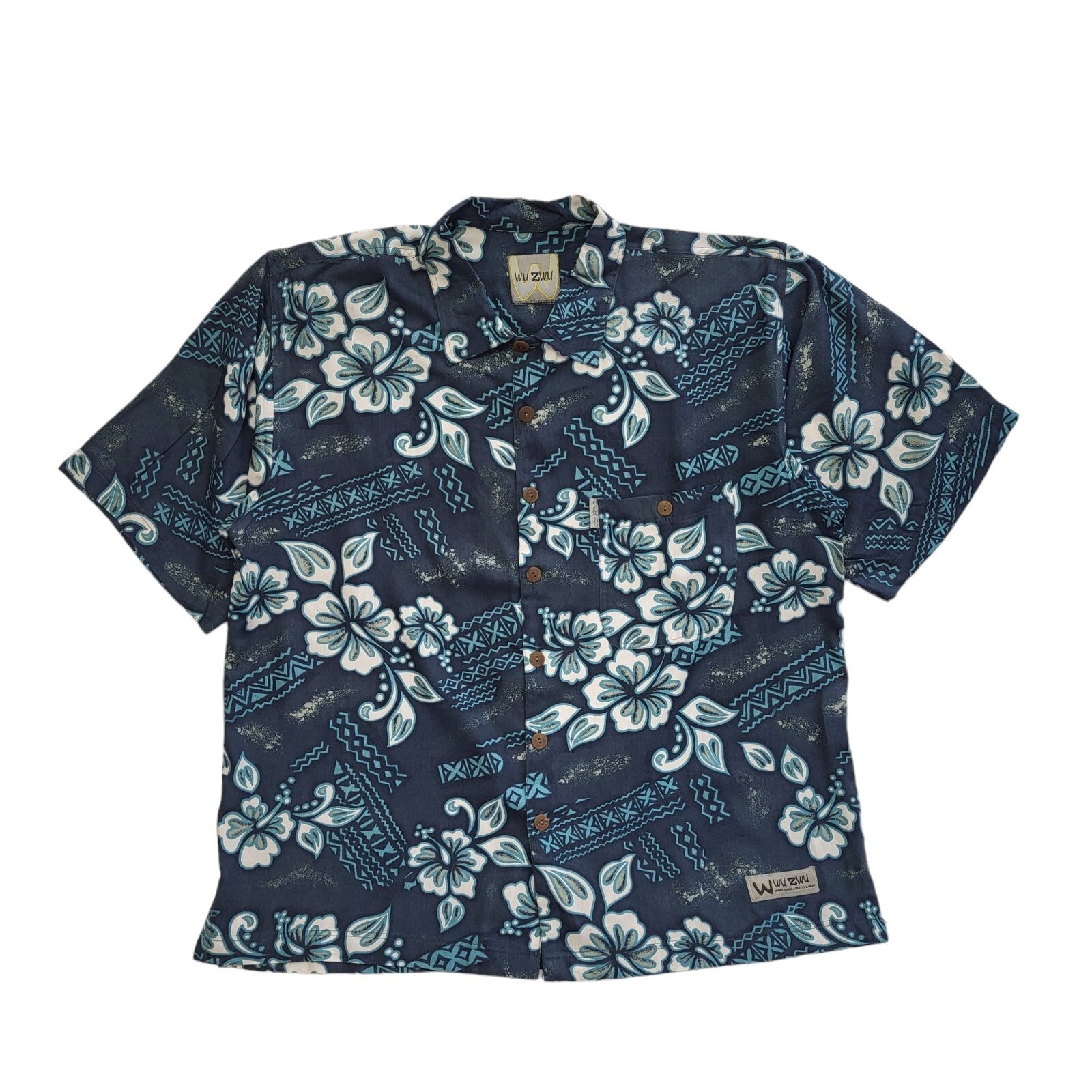 Wu Zwu Y2k  Blue Floral Hawaiian Short Sleeve Shirt UK Men's Size M
