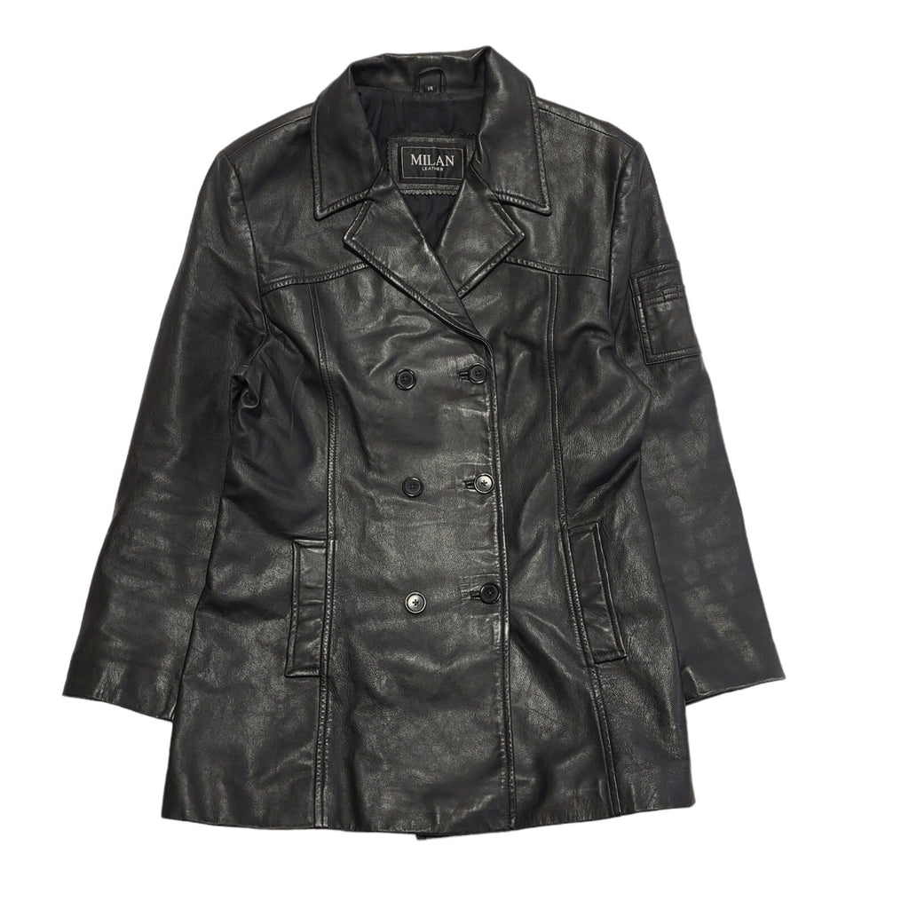 Milan Leather 90s Vintage Black Button Leather Jacket Uk Women's Size 14