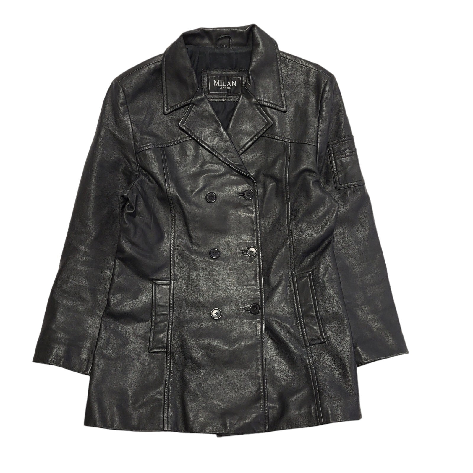 Milan Leather 90s Vintage Black Button Leather Jacket Uk Women's Size 14