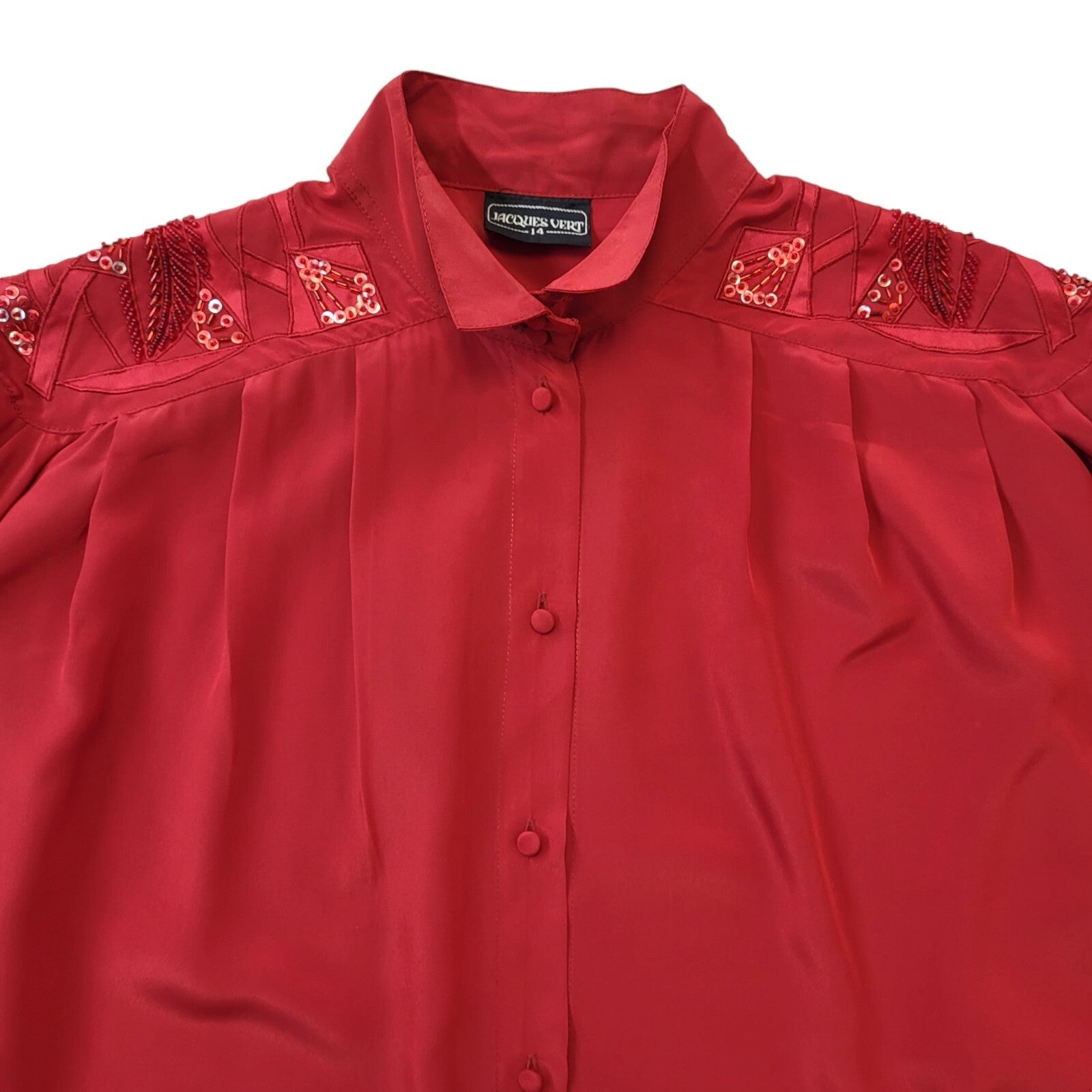 Jaques Vert 80s Vintage Red Sequin Long Sleeve Blouse Women's Size 14 EU 42