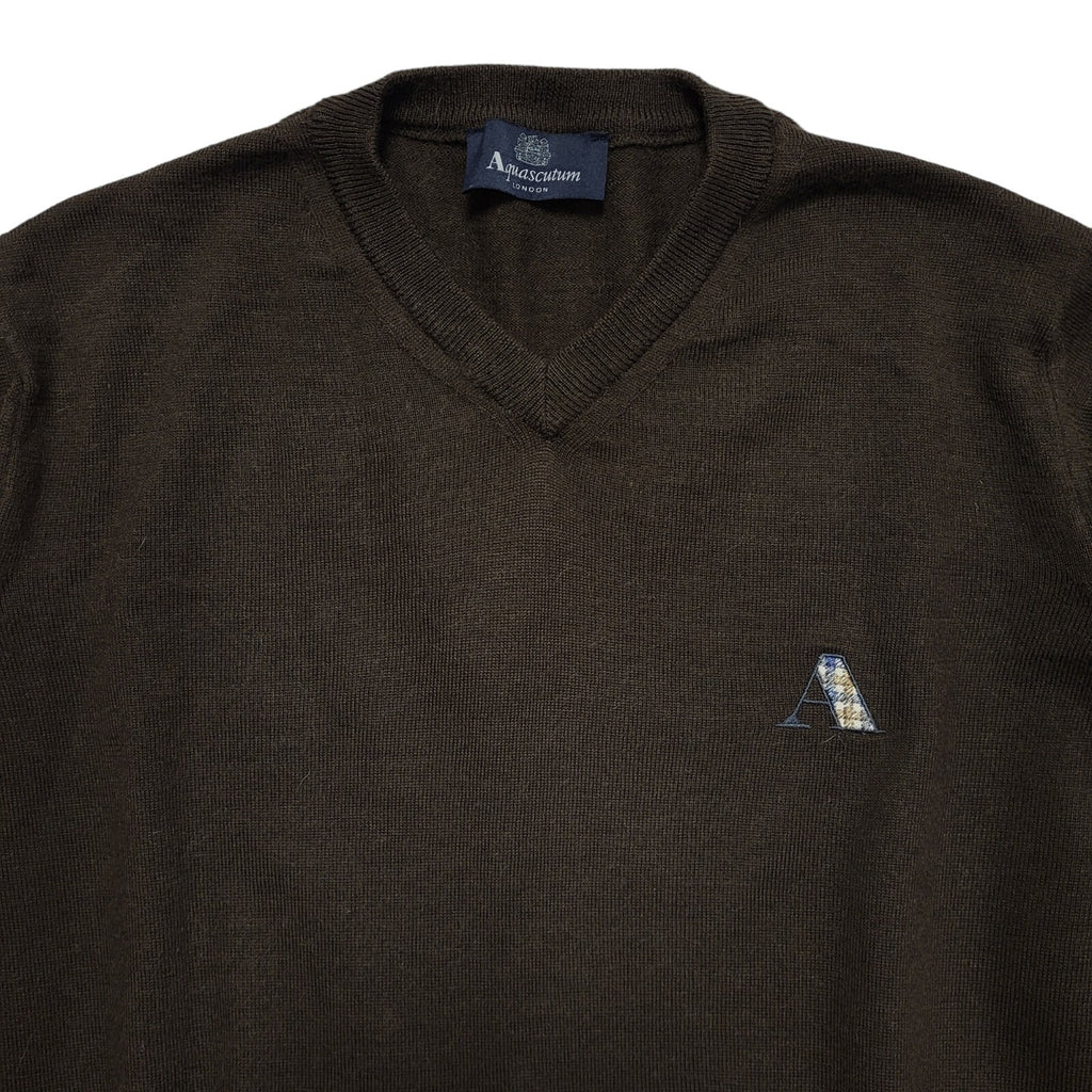 Aquascutum Brown Y2k Wool Blend Jumper Uk Men's Size Small
