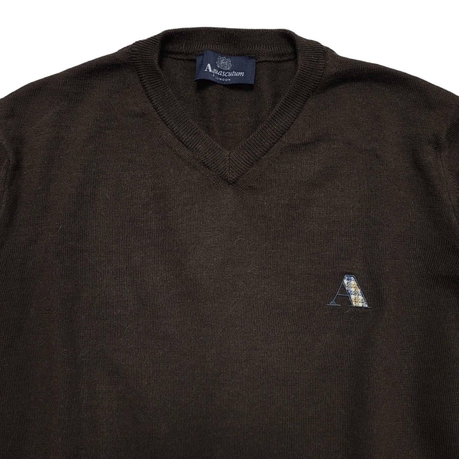 Aquascutum Brown Y2k Wool Blend Jumper Uk Men's Size Small