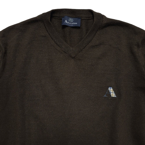 Aquascutum Brown Y2k Wool Blend Jumper Uk Men's Size Small