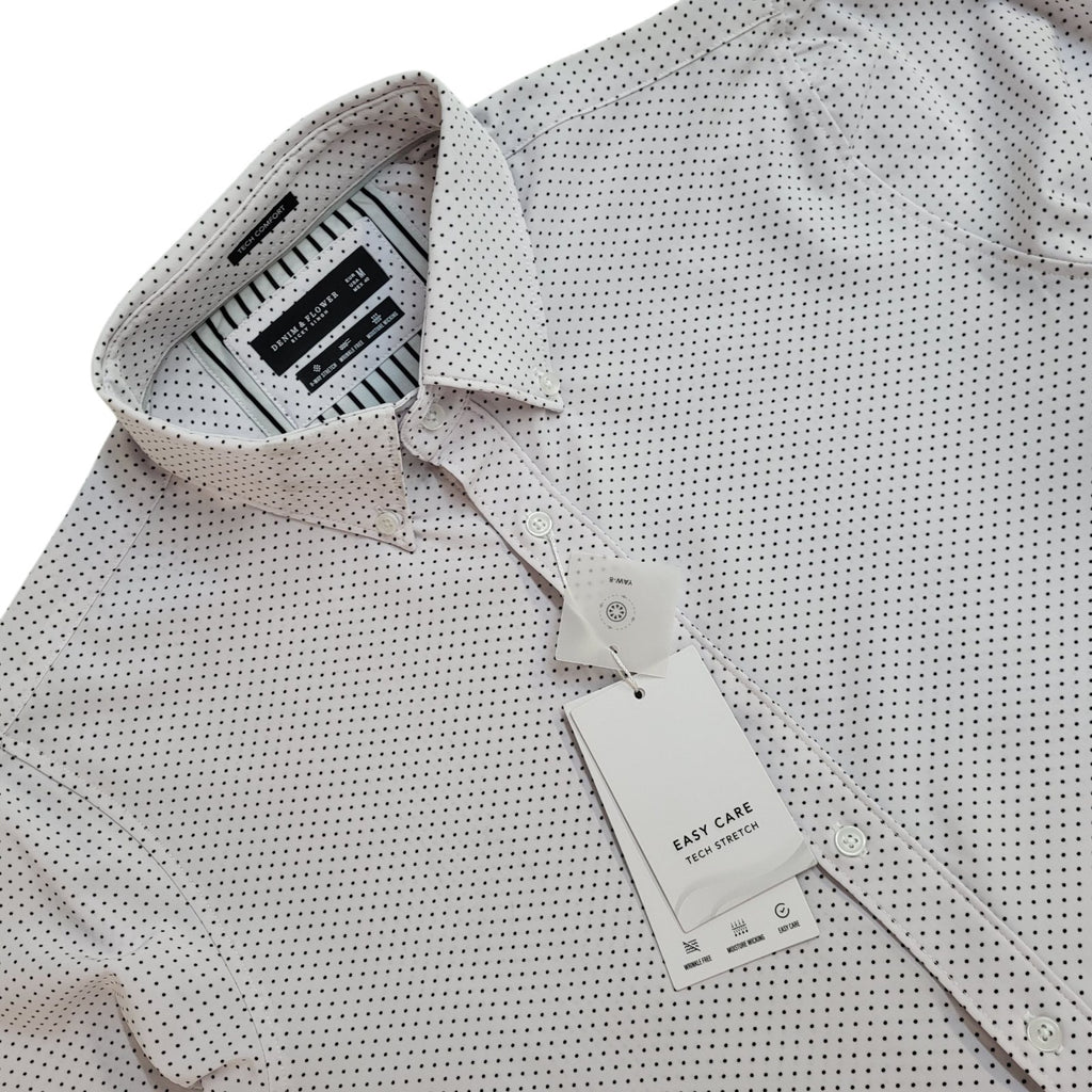 Denim & Flower Y2k White Polka Dot Long Sleeve Shirt Men's UK Size M Bnwt