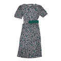 Dollina 80s Vintage Patterned Navy & White Belted Daywear Dress Women's 12