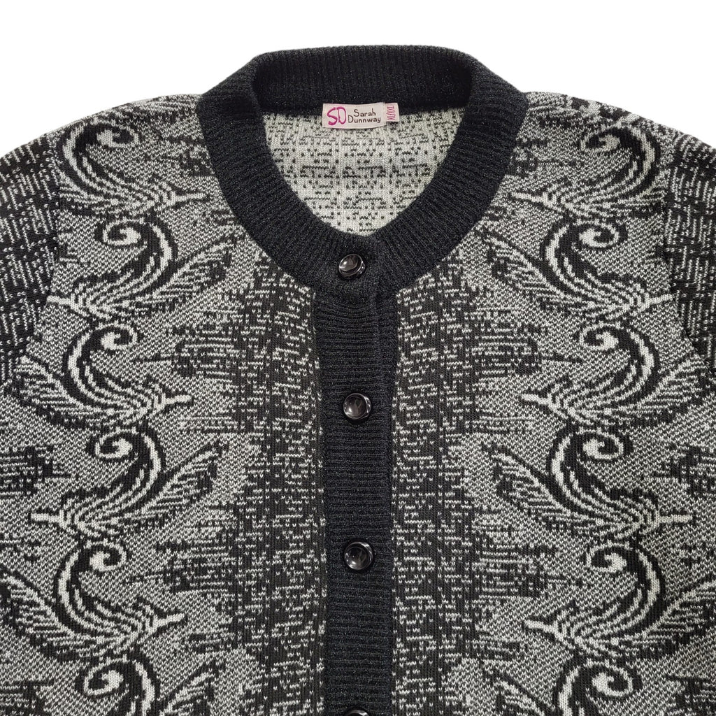Sarah Dunnway Grey Black 80s Vintage Button Cardigan Uk Women's Size XL / XXL