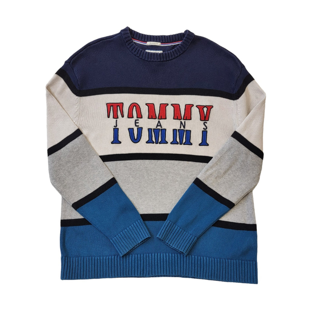 Tommy Jeans Blue & Grey Crew Neck Cotton Jumper Men's Size S