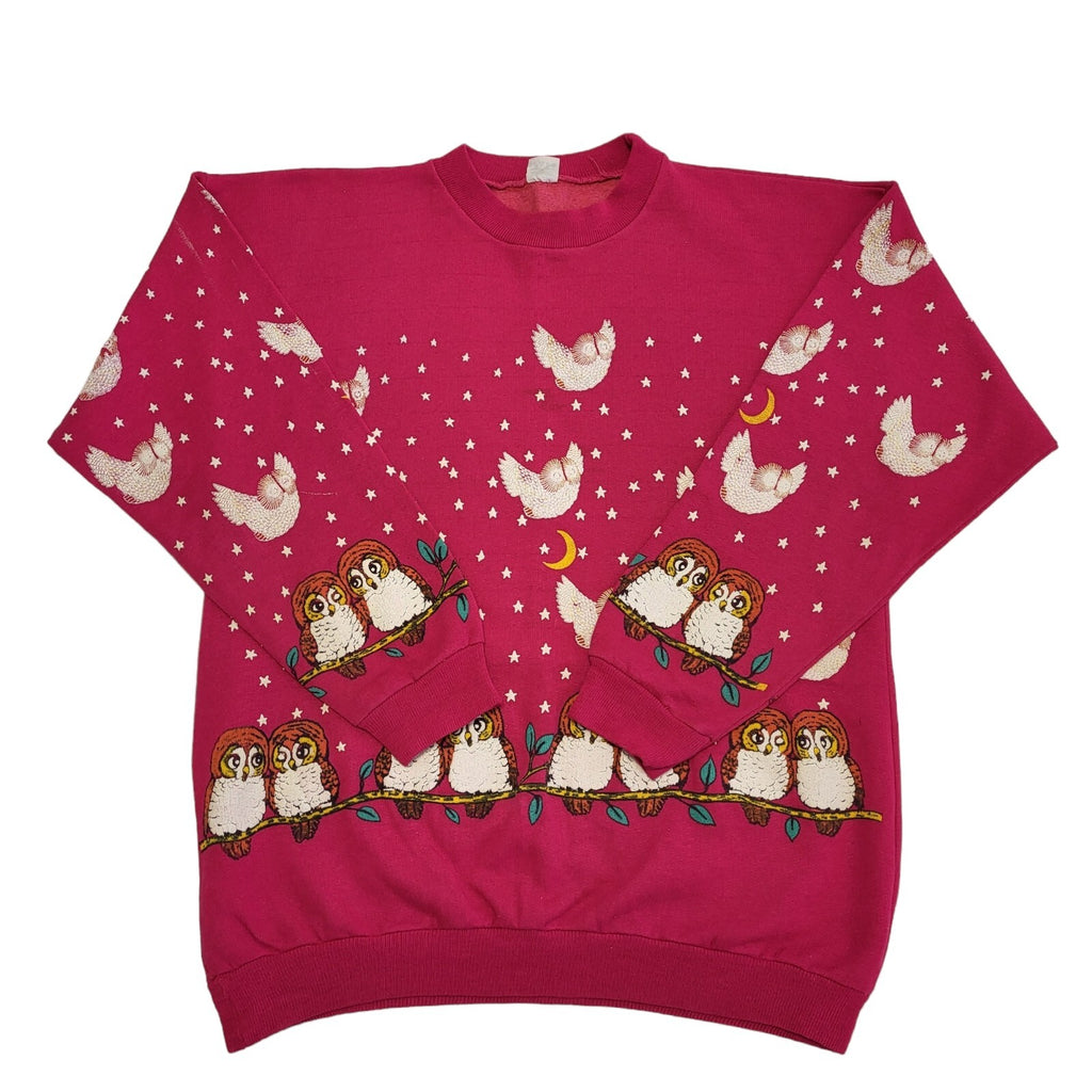Vintage 80s Pink Owl print Sweatshirt Women's Size L