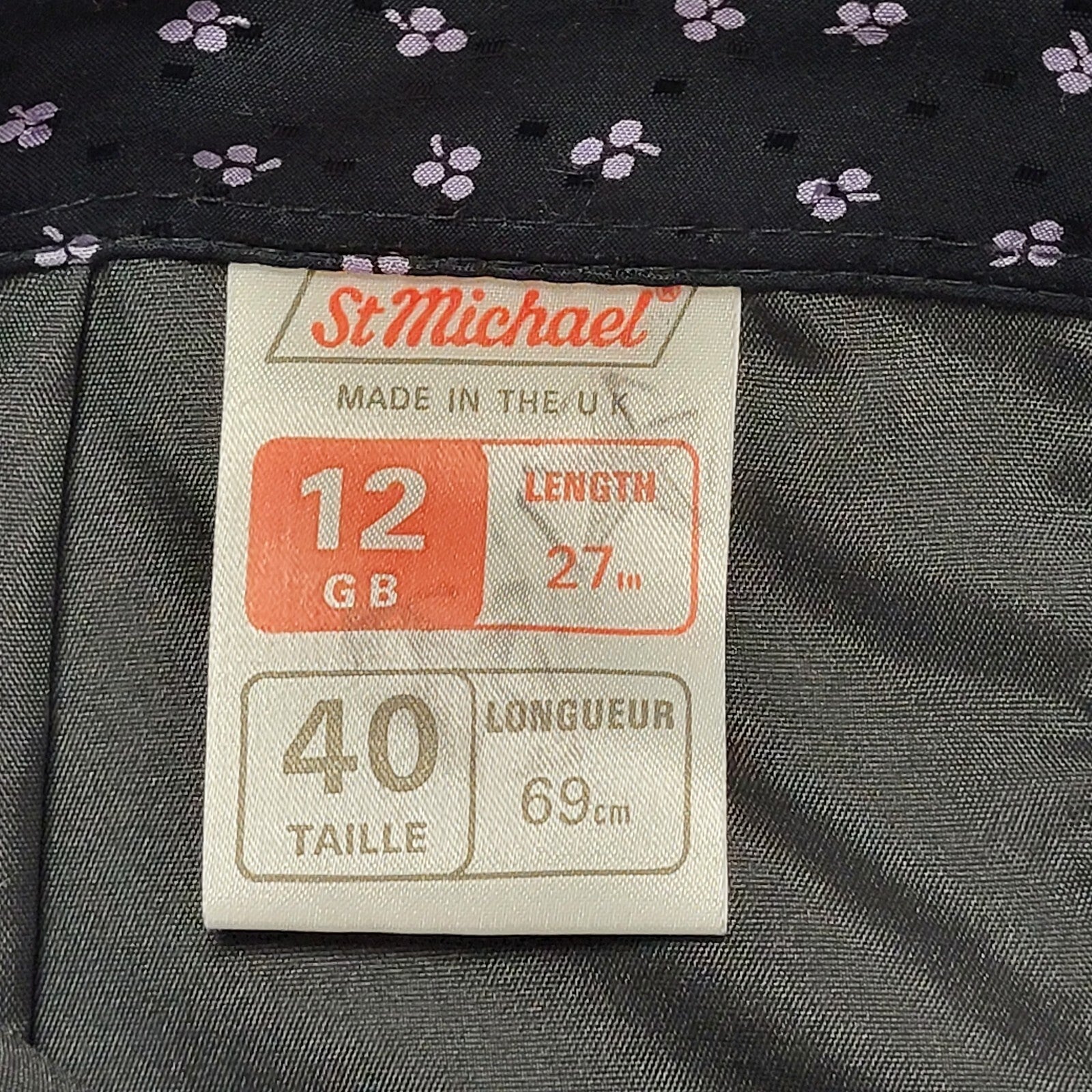 St Michael 80's Vintage Black Micro Floral Midi Skirt Women's Size 12 W30