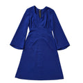 70s Vintage Blue Fit & Flare V-Neck Dress Women's Size 10