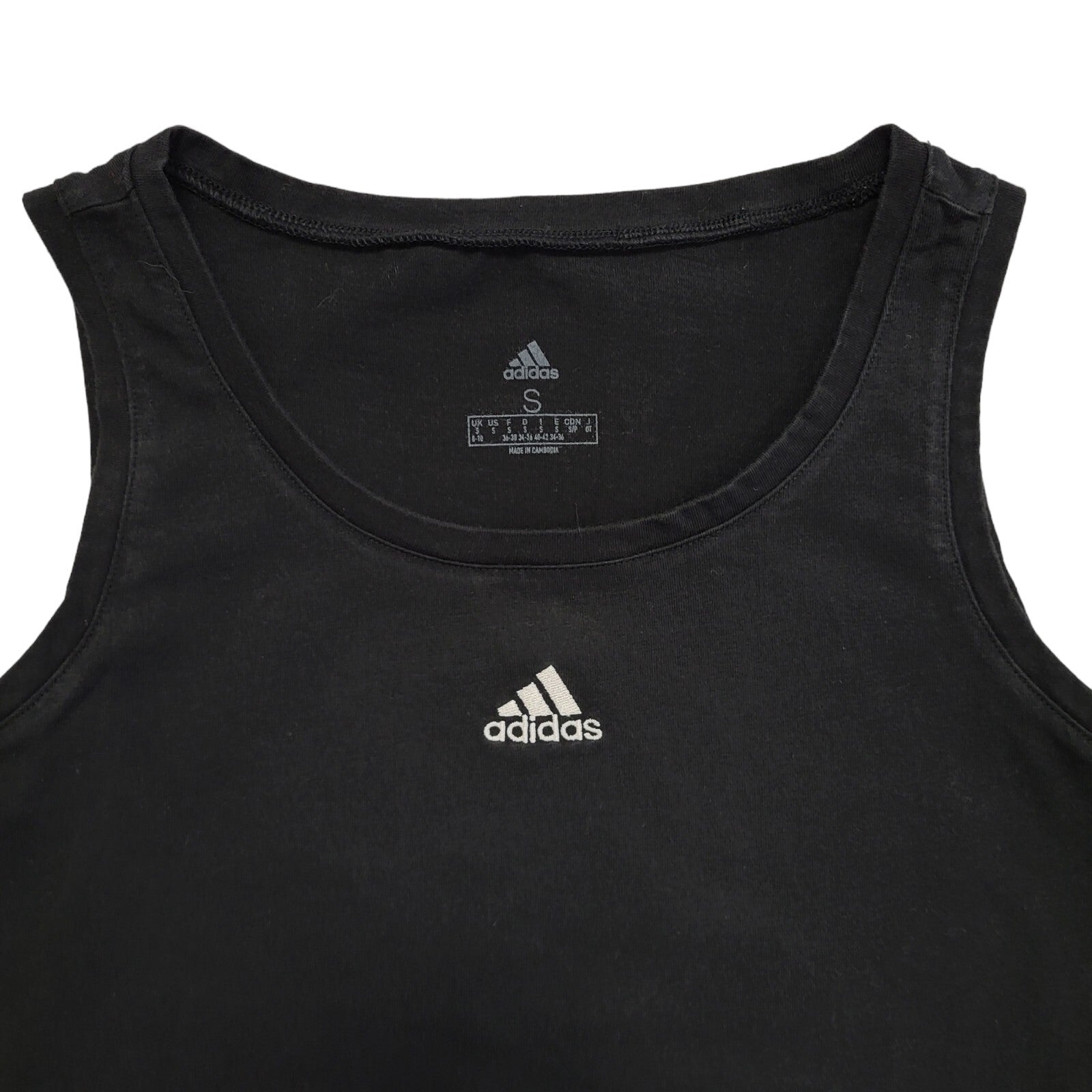 Adidas Vintage Y2K Black Cropped Sports Sleeveless Tank Top Womens UK Size S
