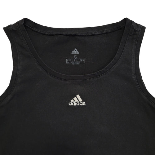 Adidas Vintage Y2K Black Cropped Sports Sleeveless Tank Top Womens UK Size S