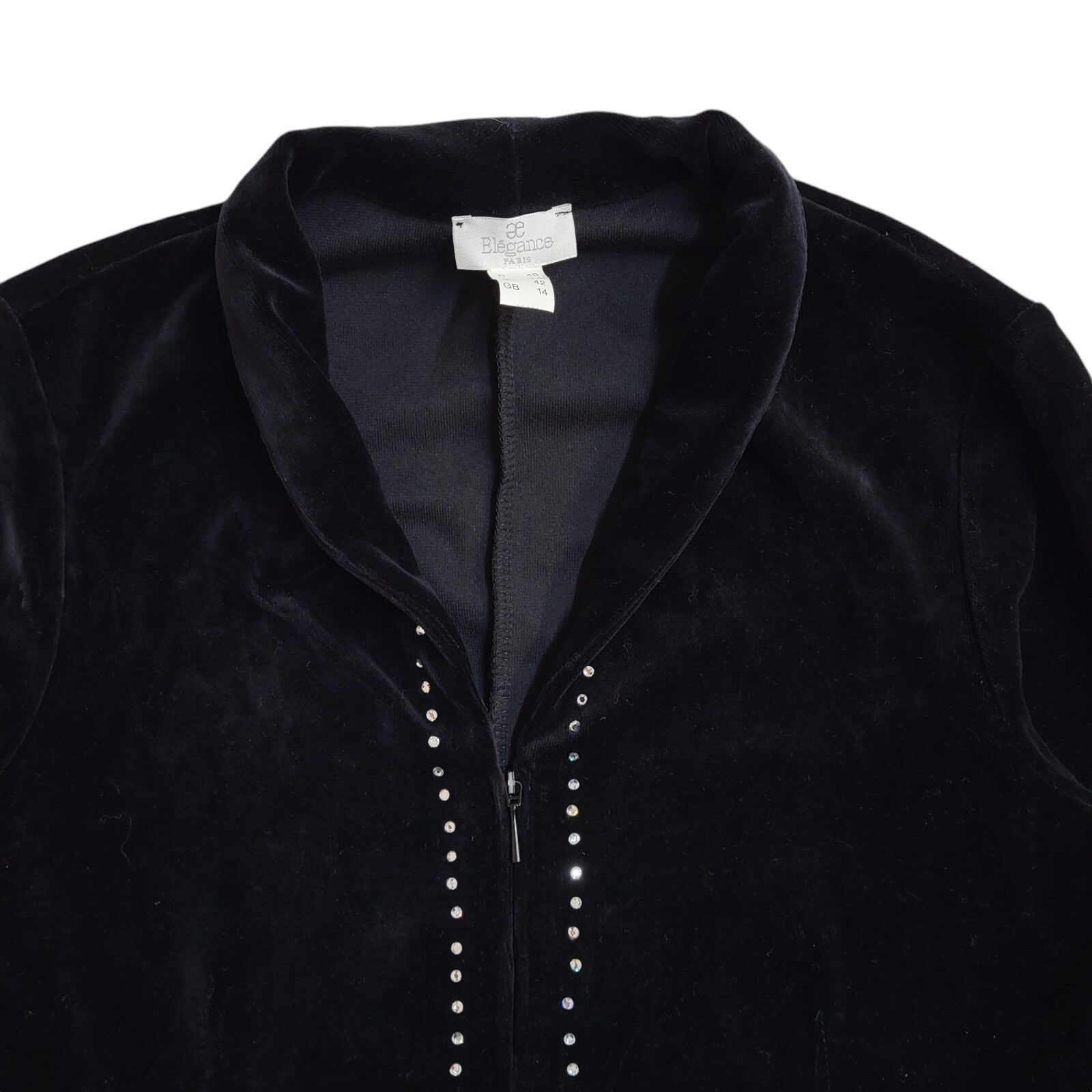 Elegance 90s Vintage Black Velvet Diamante Jacket UK Women's Size 14