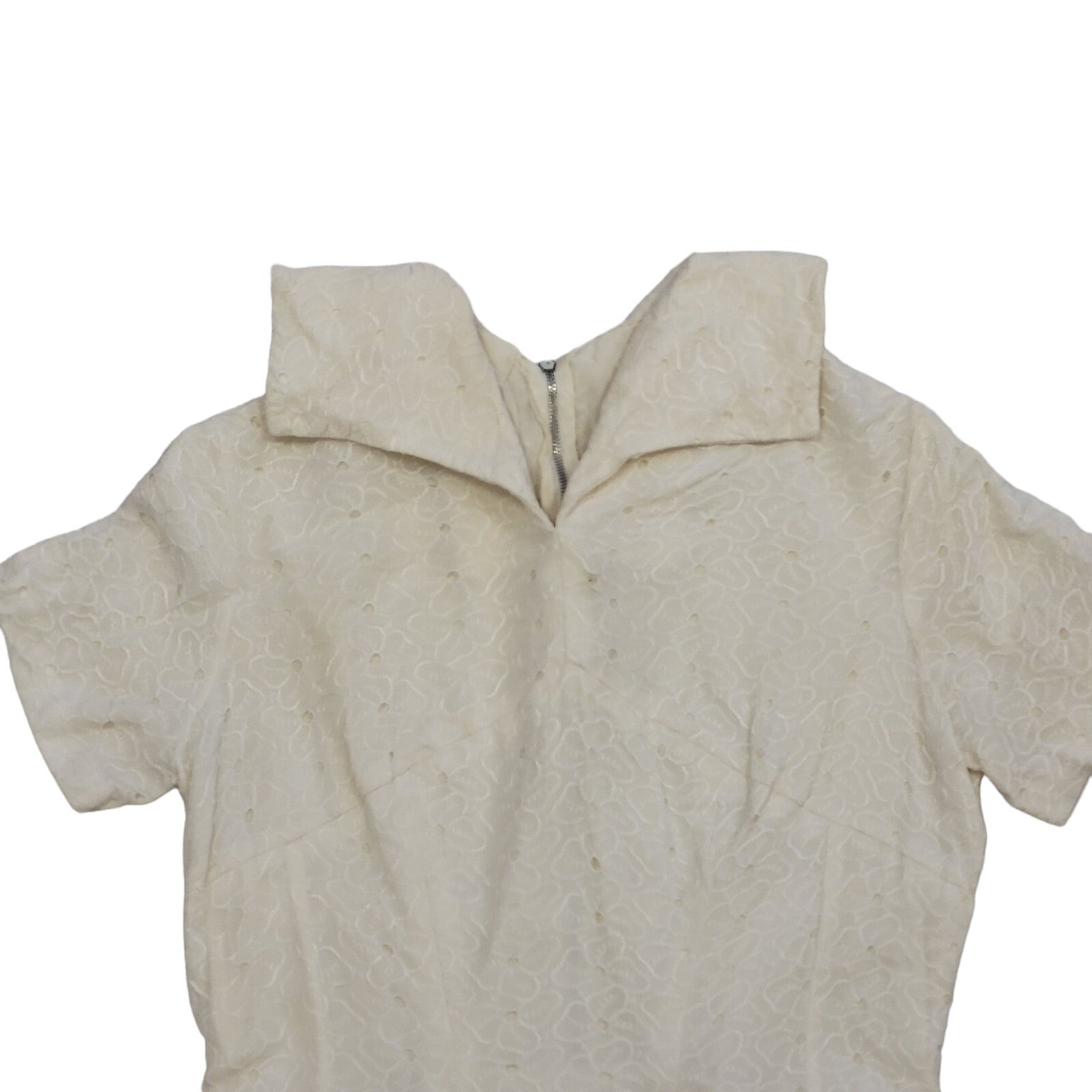 Vintage 60s Cream Short Sleeve Fit & Flare Daywear Dress Women's Size 8