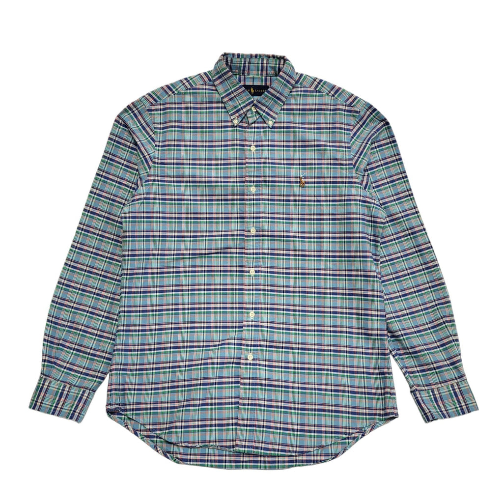 Ralph Lauren 90's Vintage Blue & Green Checked Long Sleeve Shirt Mens UK Size M