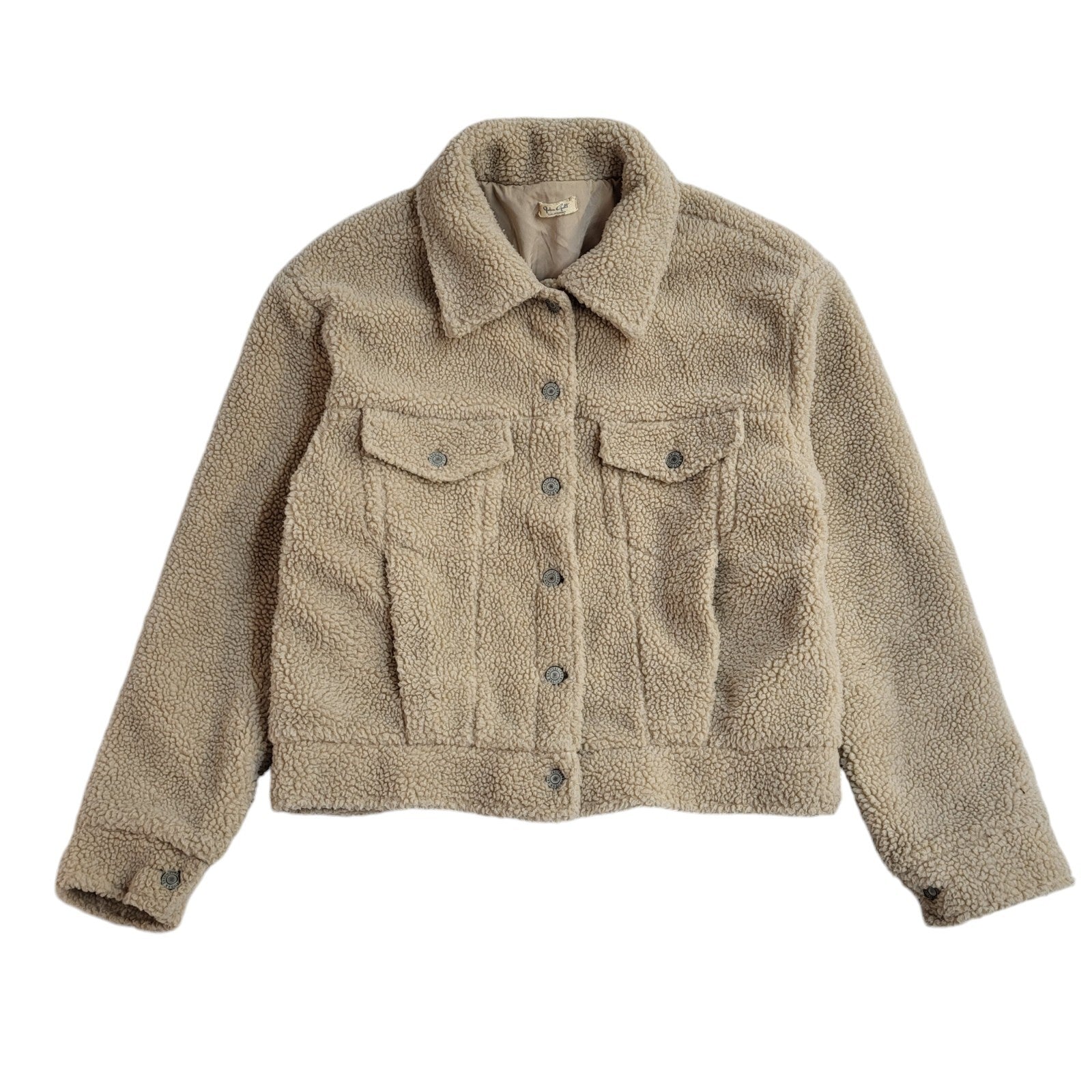 John Galt Y2K Beige Button Front Teddy Bear Jacket UK Women's Size 14