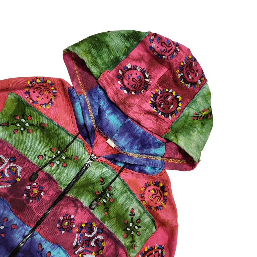 Vintage 80's Multicoloured Full Zip Hooded Drawstring Jacket Womens UK 10