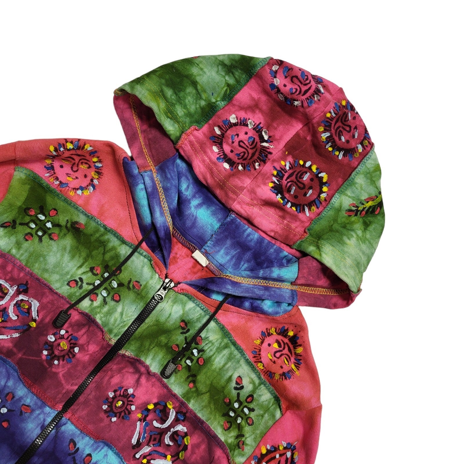 Vintage 80's Multicoloured Full Zip Hooded Drawstring Jacket Womens UK 10