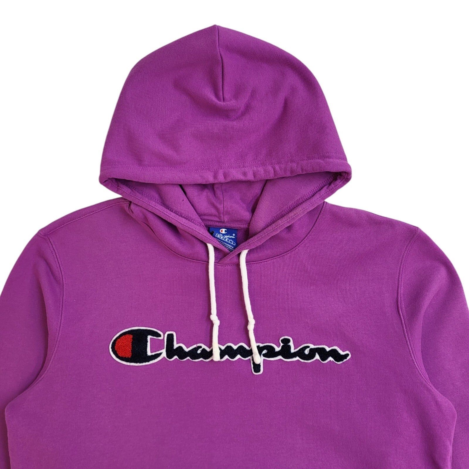 Champion Sports Hoodie Purple Drawstring 90's Vintage UK Men's Size M