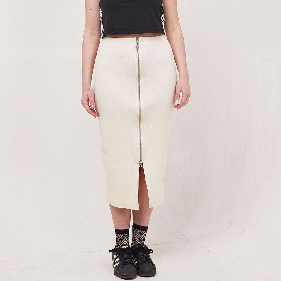 BSL Vintage 90's Cream Full Zip Pencil Midi Skirt Womens UK 10 W28
