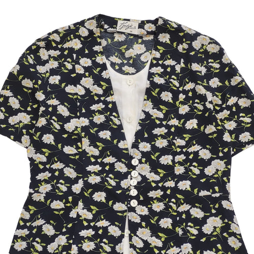 90s Vintage Kenzie Black & White Floral Button Daywear Dress Women's Size 10