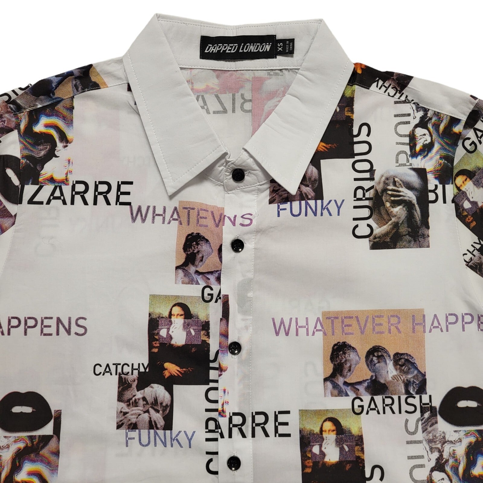 Dapped London Vintage Y2K White Short Sleeve Shirt Mens UK Size XS