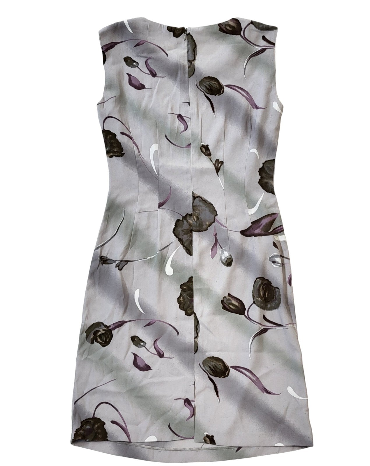 90s Vintage Grey Floral Sleeveless Shift Dress Women's Size 10
