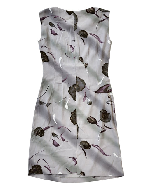 90s Vintage Grey Floral Sleeveless Shift Dress Women's Size 10