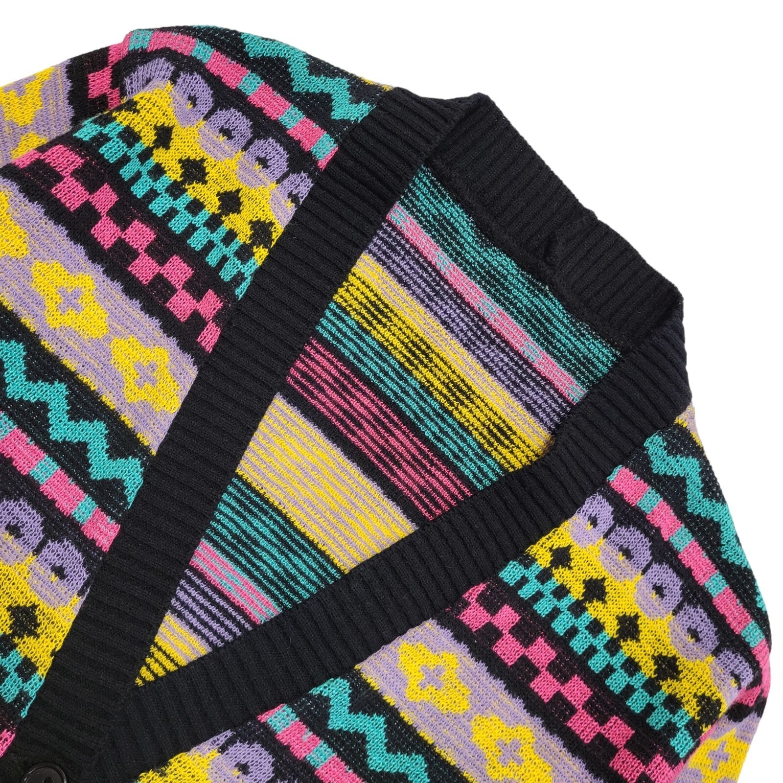 Vintage 80's Multicoloured Button Front Cardigan UK Womens Size 6