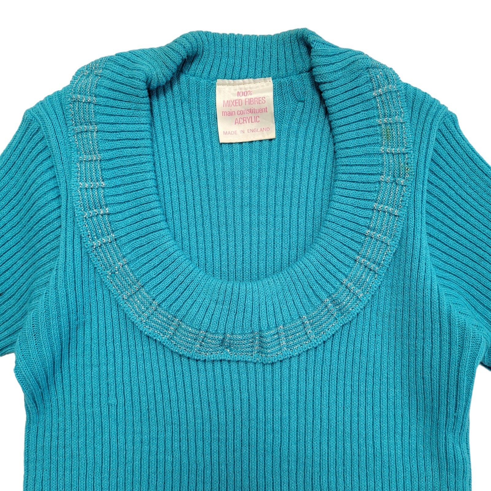 Vintage 70's Blue Ribbed T-Shirt Short Sleeve Womens Size XS