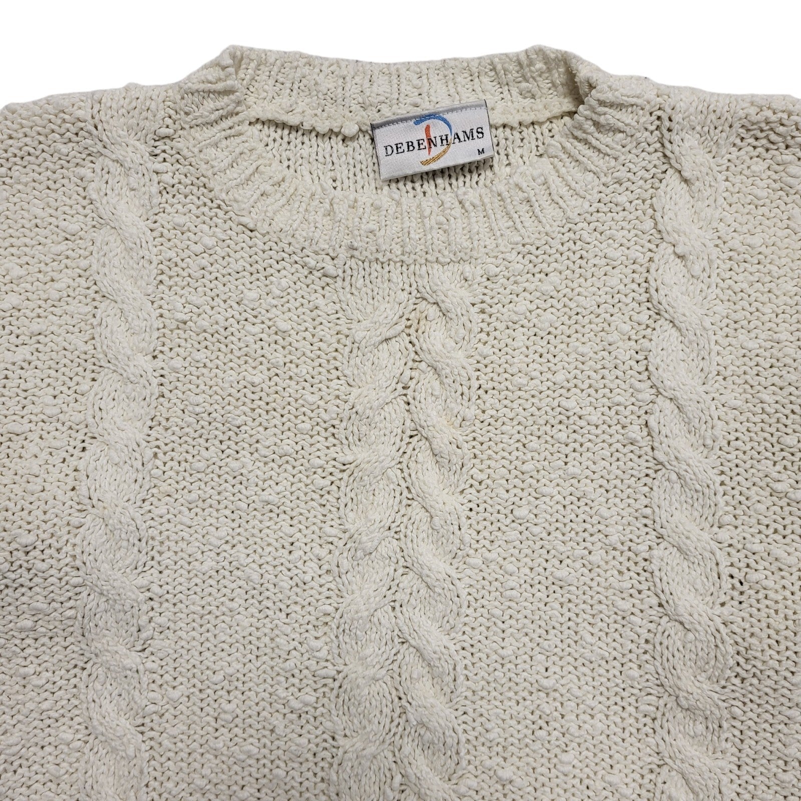 Debenhams 80s Vintage White Acrylic Round Neck Jumper Uk Women's Size Medium