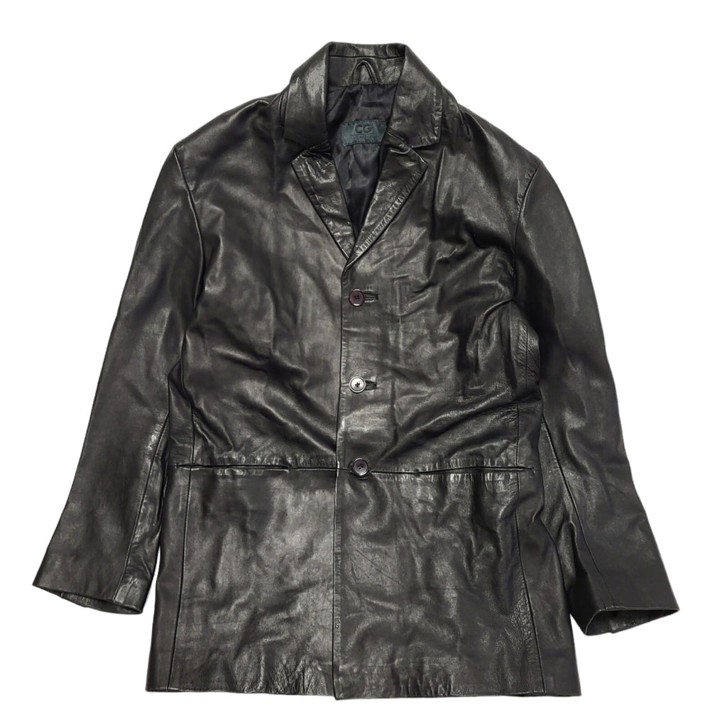 CG 80s Vintage Black Button Leather Jacket Uk Men's Size Large