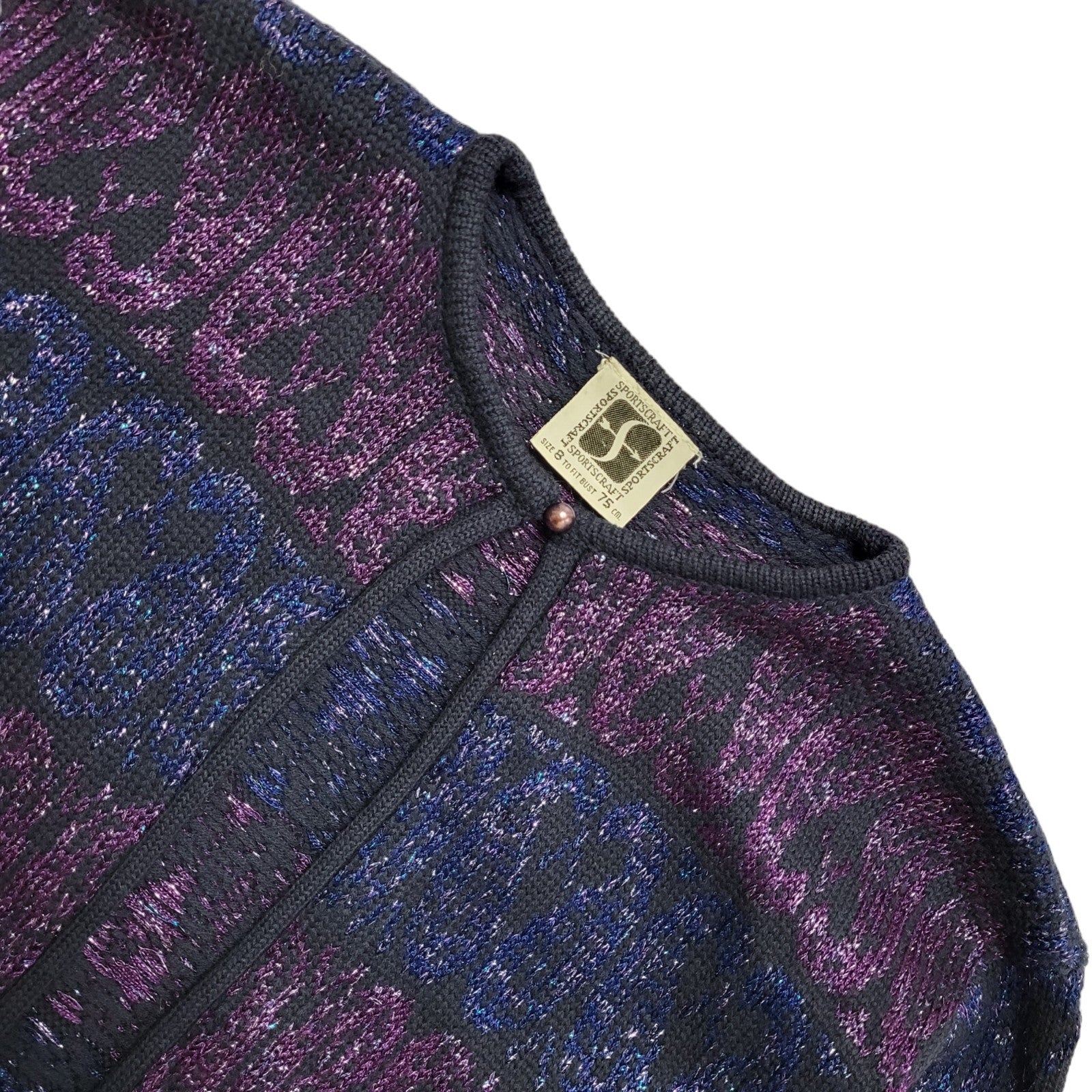 Sportscraft Vintage 80's Purple Button Up Short Sleeve Blouse Women's Size 8
