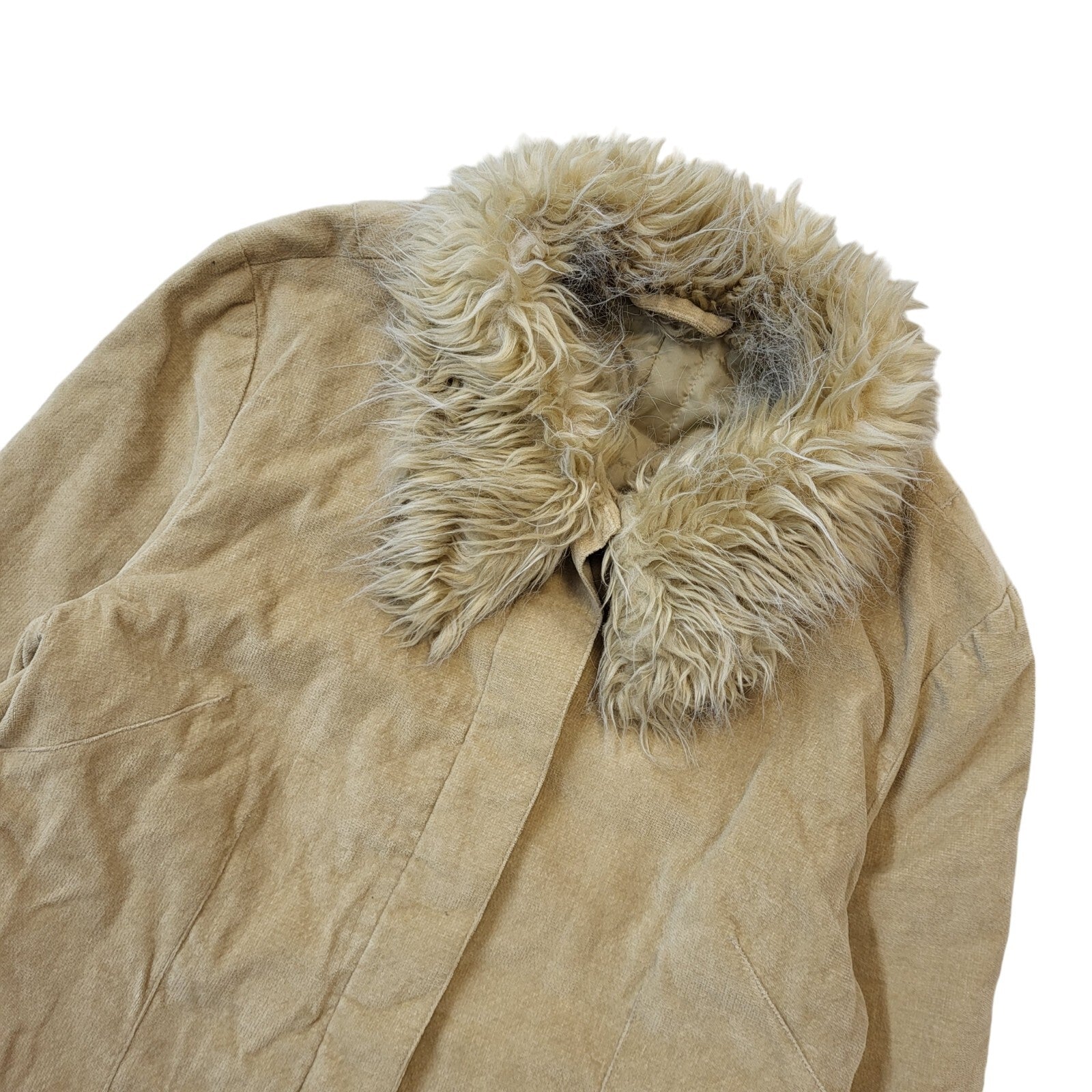 New Look 90s Vintage Beige Faux Fur Penny Lane Style Coat Uk Women's 10